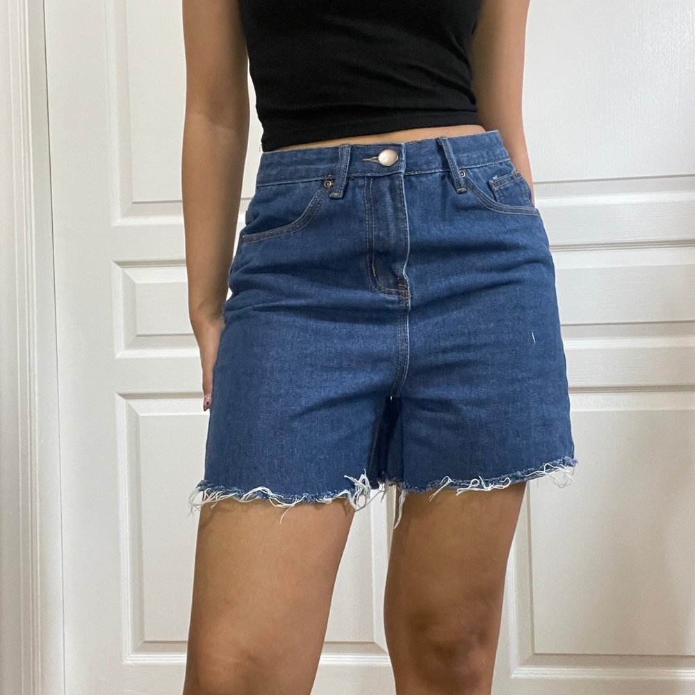 High waist dad jeans shorts mid blue